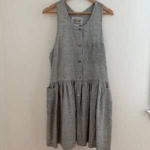 Vintage Limited Express Cotton Dress Jumper Drop Waist Woven Pockets Buttons 80s